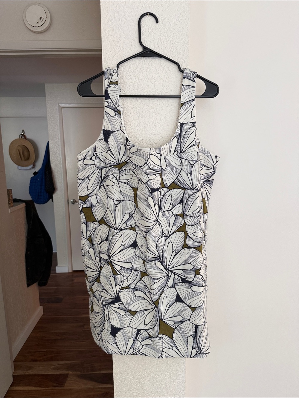 Banana Republic White Floral Tank Dress with Olive Accents